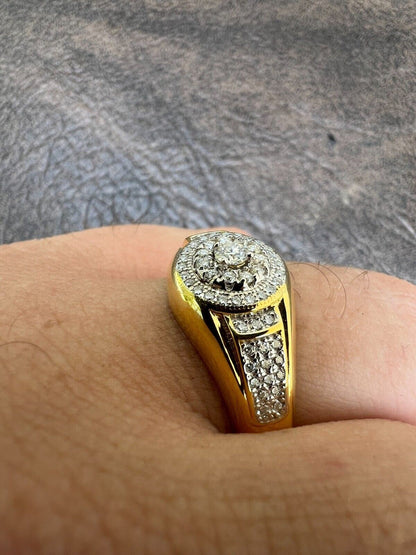 HarlemBling MOISSANITE Mens 14k Gold Plated Real 925 Silver Iced Pinky Ring Hip Hop Jewelry