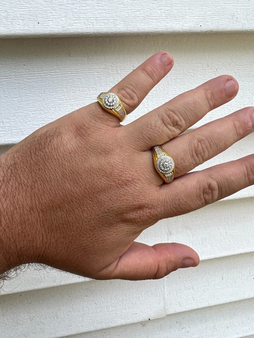 HarlemBling MOISSANITE Mens 14k Gold Plated Real 925 Silver Iced Pinky Ring Hip Hop Jewelry