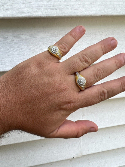 HarlemBling MOISSANITE Mens 14k Gold Plated Real 925 Silver Iced Pinky Ring Hip Hop Jewelry