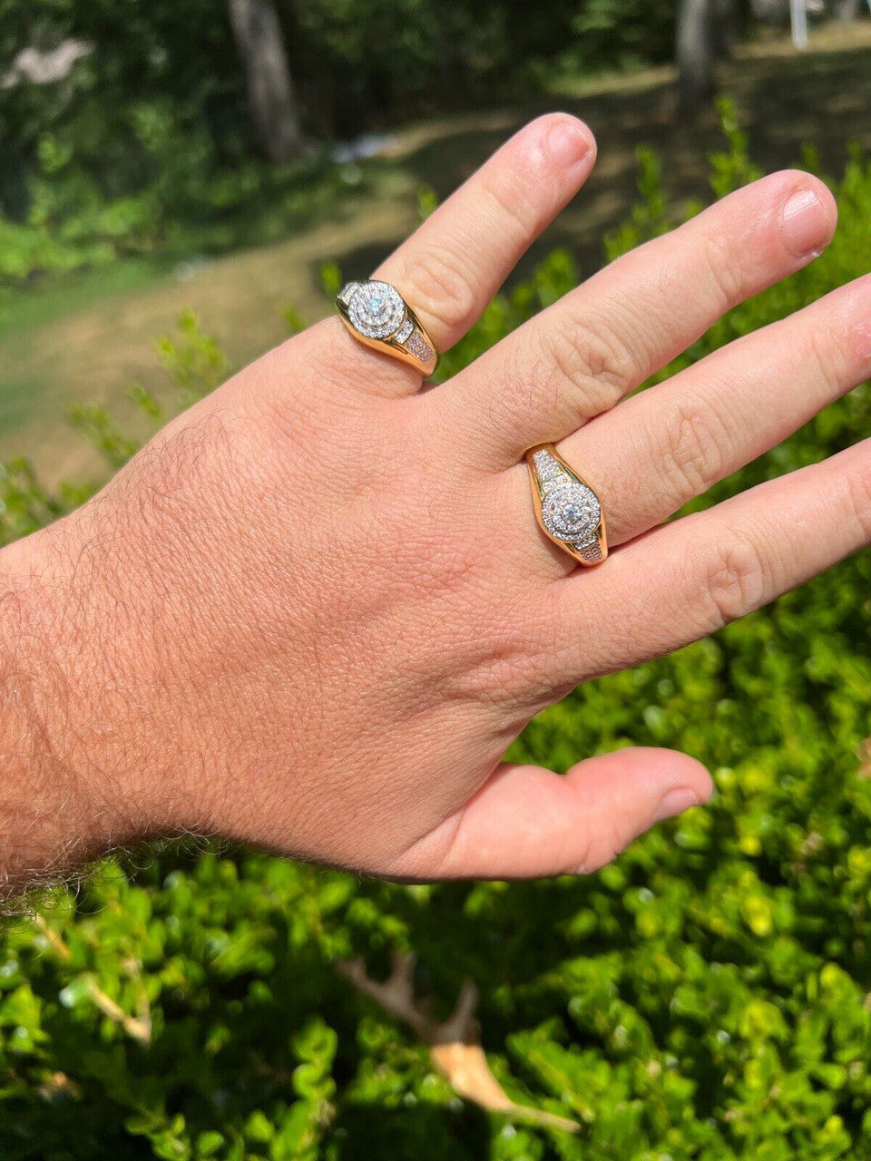 HarlemBling MOISSANITE Mens 14k Gold Plated Real 925 Silver Iced Pinky Ring Hip Hop Jewelry