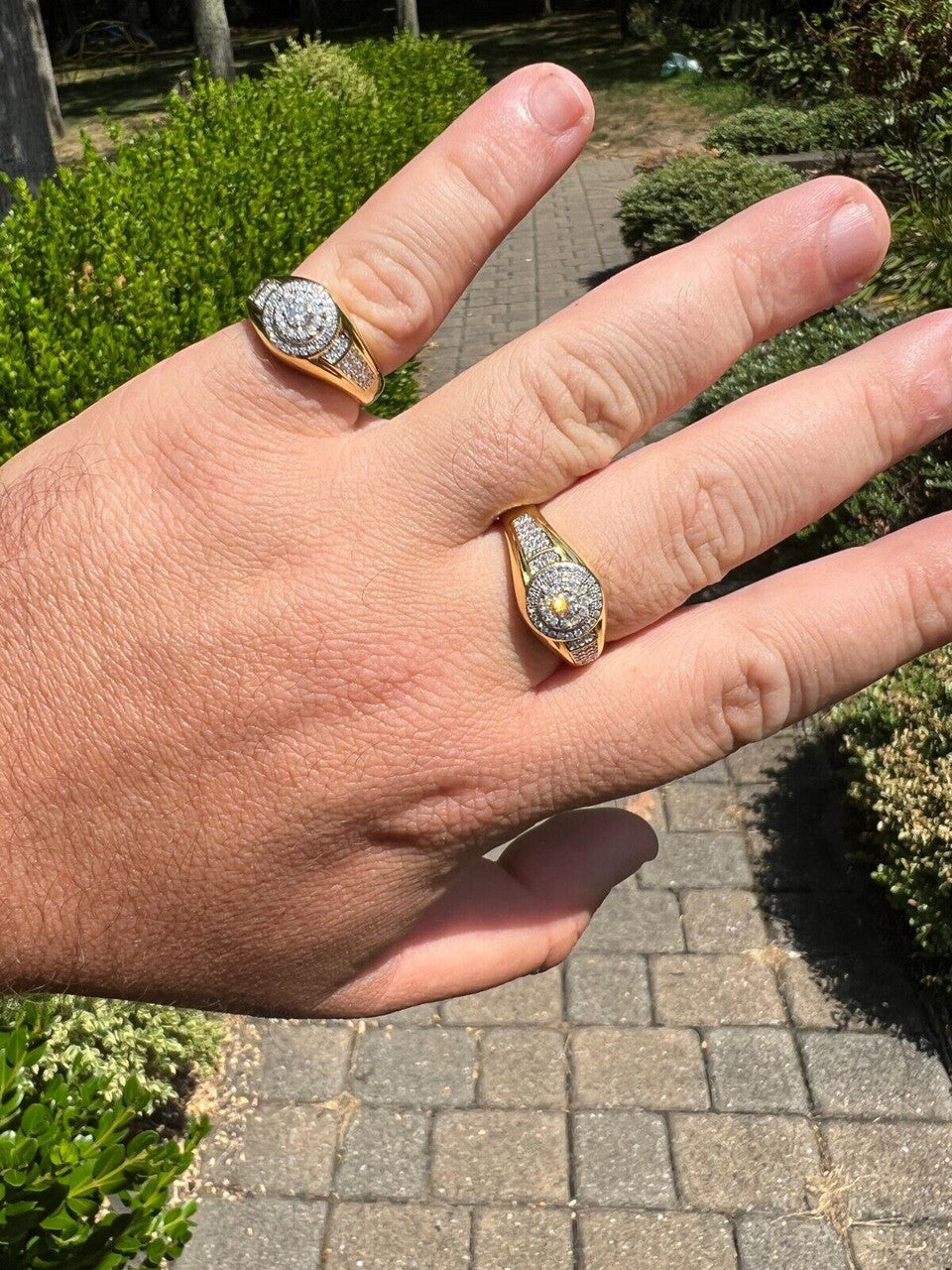 HarlemBling MOISSANITE Mens 14k Gold Plated Real 925 Silver Iced Pinky Ring Hip Hop Jewelry