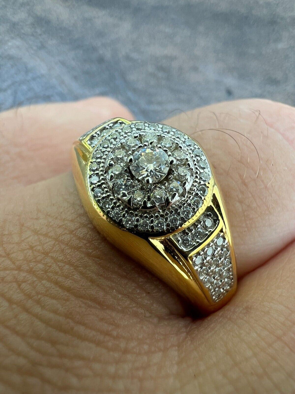 HarlemBling MOISSANITE Mens 14k Gold Plated Real 925 Silver Iced Pinky Ring Hip Hop Jewelry