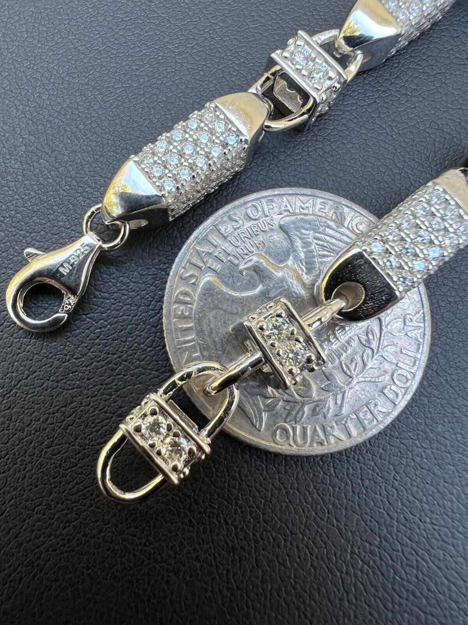 HarlemBling MOISSANITE Mens Bullet Chain Real 925 Silver Iced Flooded Out Hip Hop Bracelet