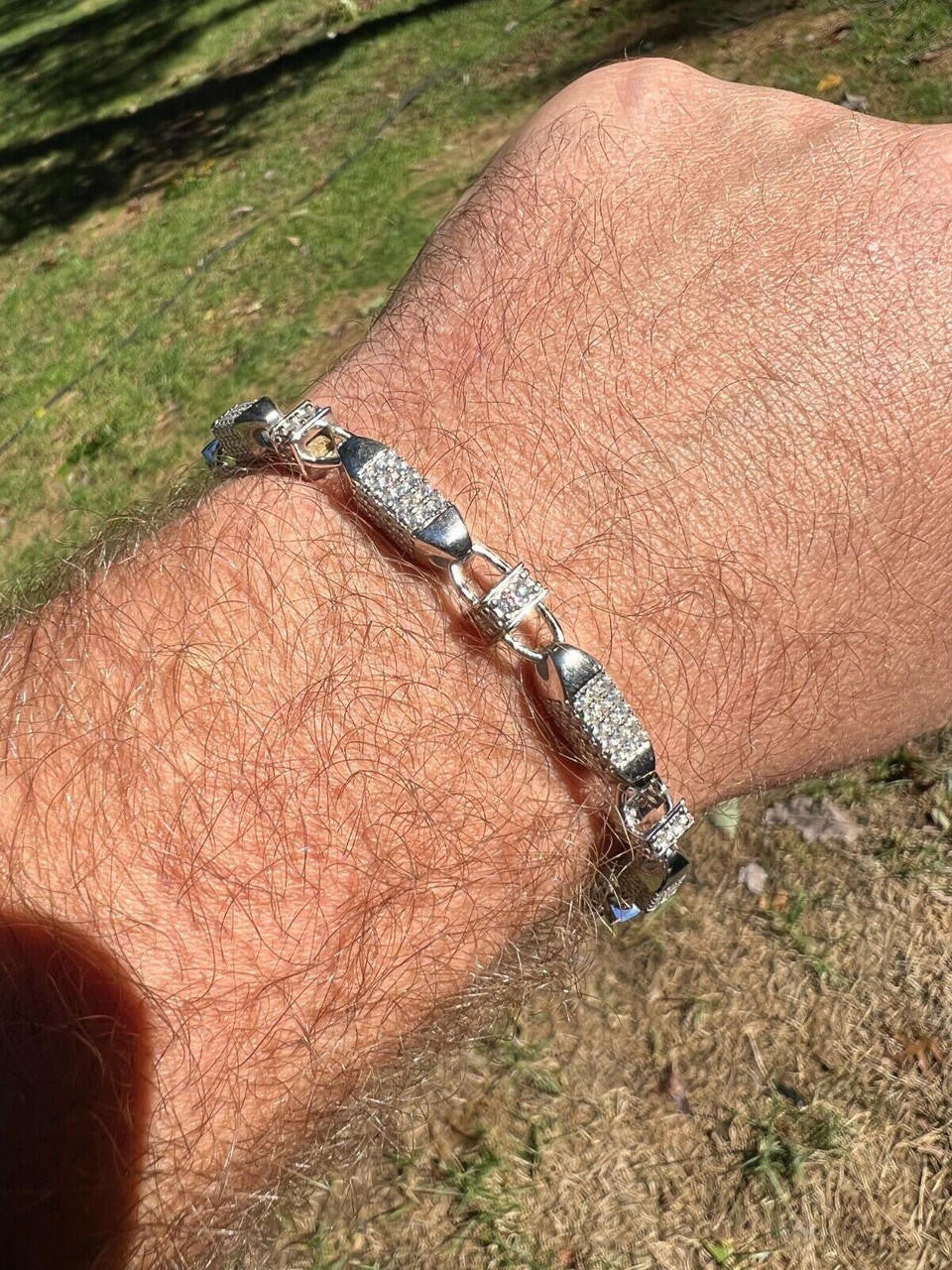 HarlemBling MOISSANITE Mens Bullet Chain Real 925 Silver Iced Flooded Out Hip Hop Bracelet