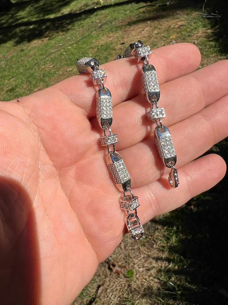 HarlemBling MOISSANITE Mens Bullet Chain Real 925 Silver Iced Flooded Out Hip Hop Bracelet