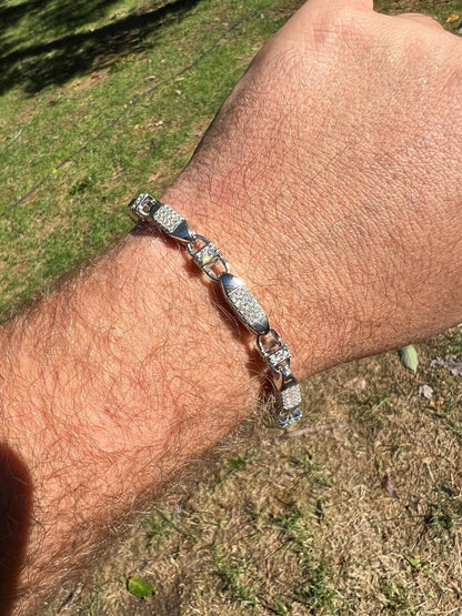 HarlemBling MOISSANITE Mens Bullet Chain Real 925 Silver Iced Flooded Out Hip Hop Bracelet