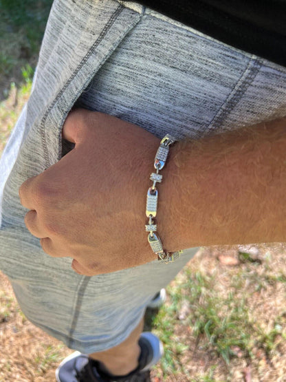 HarlemBling MOISSANITE Mens Bullet Chain Real 925 Silver Iced Flooded Out Hip Hop Bracelet