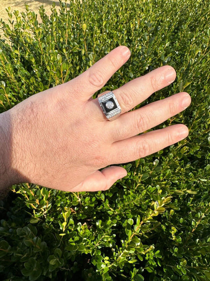 HarlemBling Moissanite Men's Real 925 Silver Iced Black Onyx Stone Ring Pass Diamond Tester