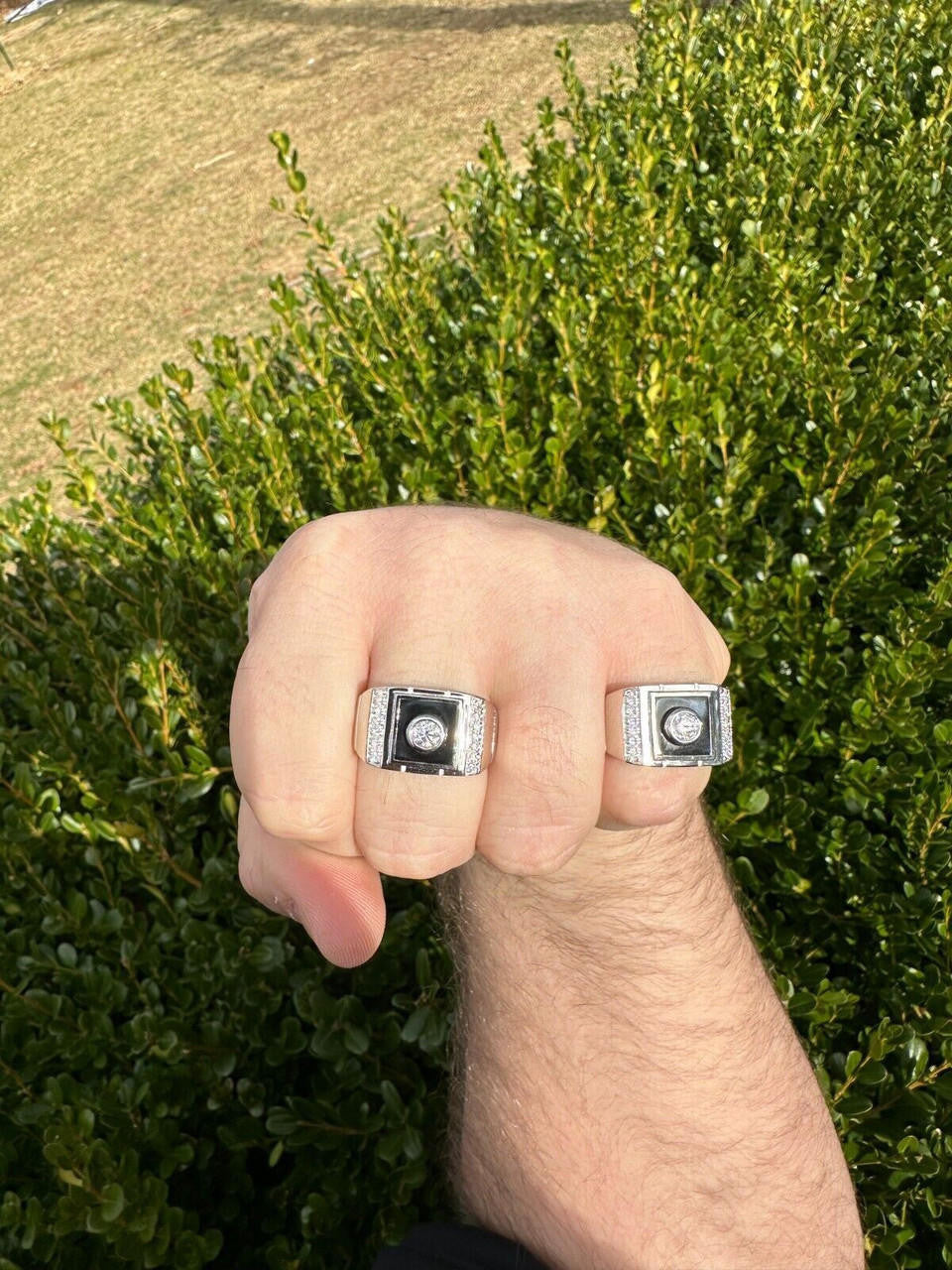 HarlemBling Moissanite Men's Real 925 Silver Iced Black Onyx Stone Ring Pass Diamond Tester