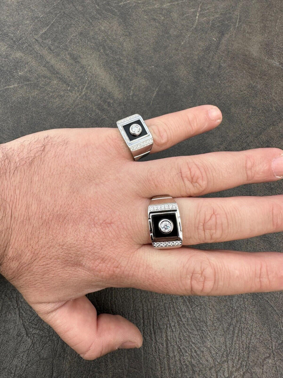 HarlemBling Moissanite Men's Real 925 Silver Iced Black Onyx Stone Ring Pass Diamond Tester