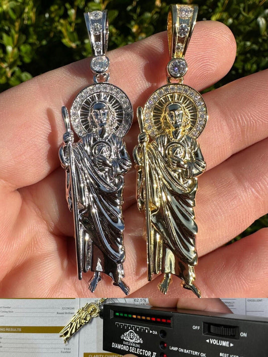 HarlemBling MOISSANITE Men's Real 925 Silver/Gold Plated St Jude San Judas Pendant Necklace