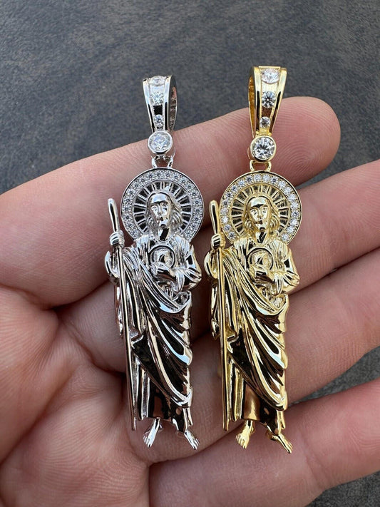 HarlemBling MOISSANITE Men's Real 925 Silver/Gold Plated St Jude San Judas Pendant Necklace