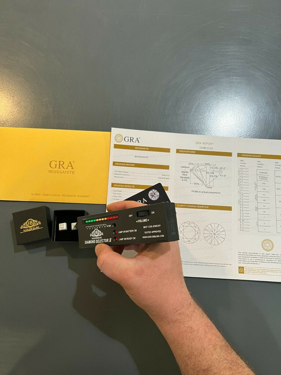 HarlemBling MOISSANITE Mens Silver Hip Hop Earrings Square Baguette Studs Pass Diamond Test