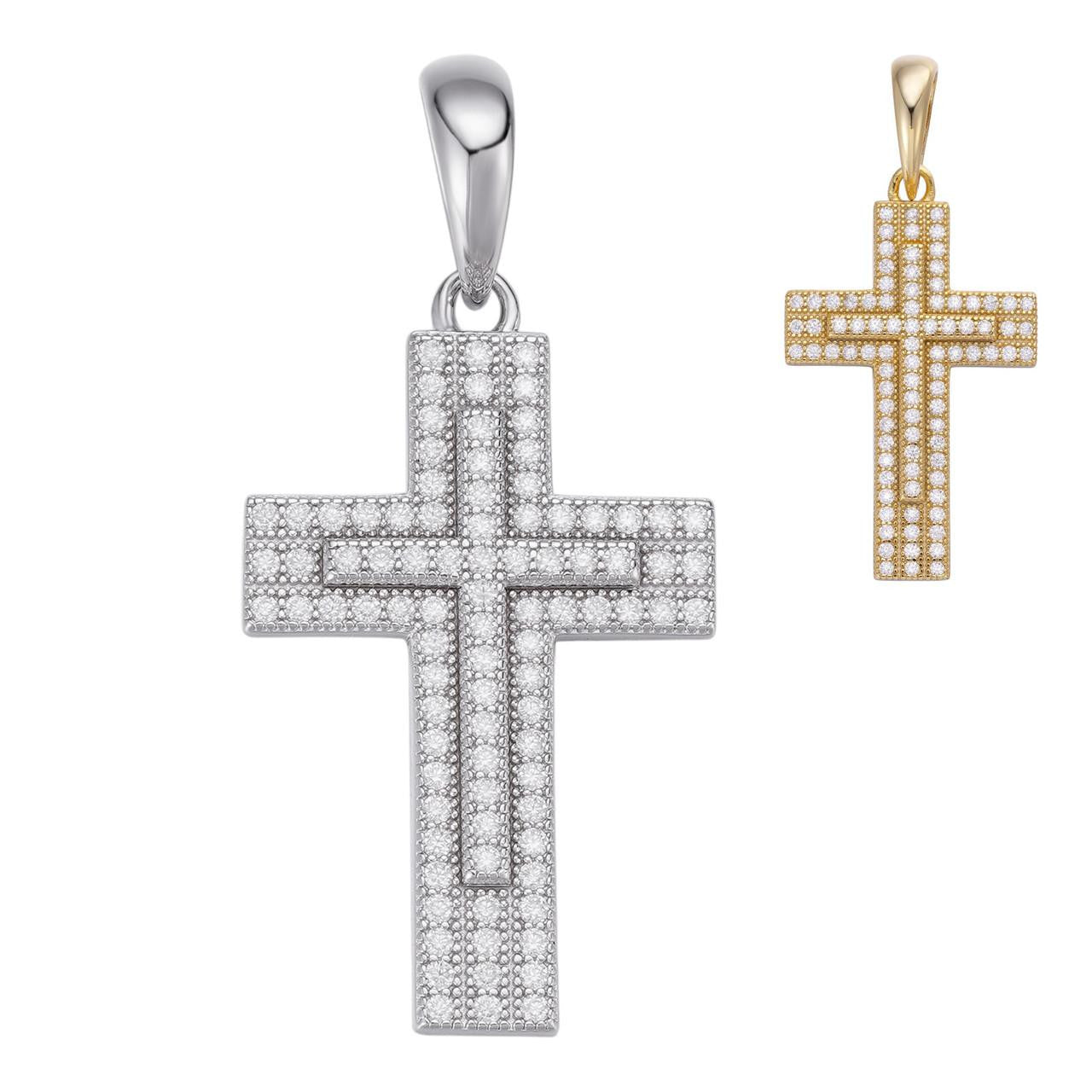 HarlemBling MOISSANITE Miami Iced Hip Hip Cross Pendant - 14k Yellow Gold Vermeil Or 925 Silver - Small 1"