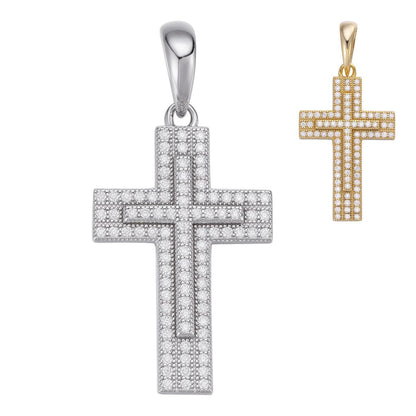 HarlemBling MOISSANITE Miami Iced Hip Hip Cross Pendant - 14k Yellow Gold Vermeil Or 925 Silver - Small 1"