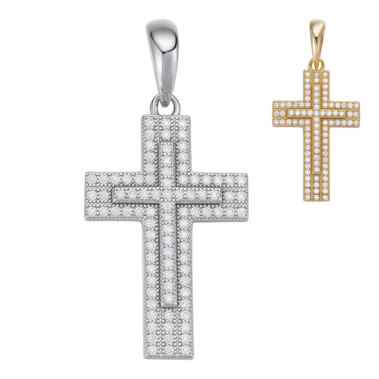 HarlemBling MOISSANITE Miami Iced Hip Hip Cross Pendant - 14k Yellow Gold Vermeil Or 925 Silver - Small 1"