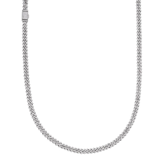 HarlemBling MOISSANITE Micro Prong Miami Cuban Link Chain Necklace Iced Out - 925 Silver - 5mm - 16" - 24"