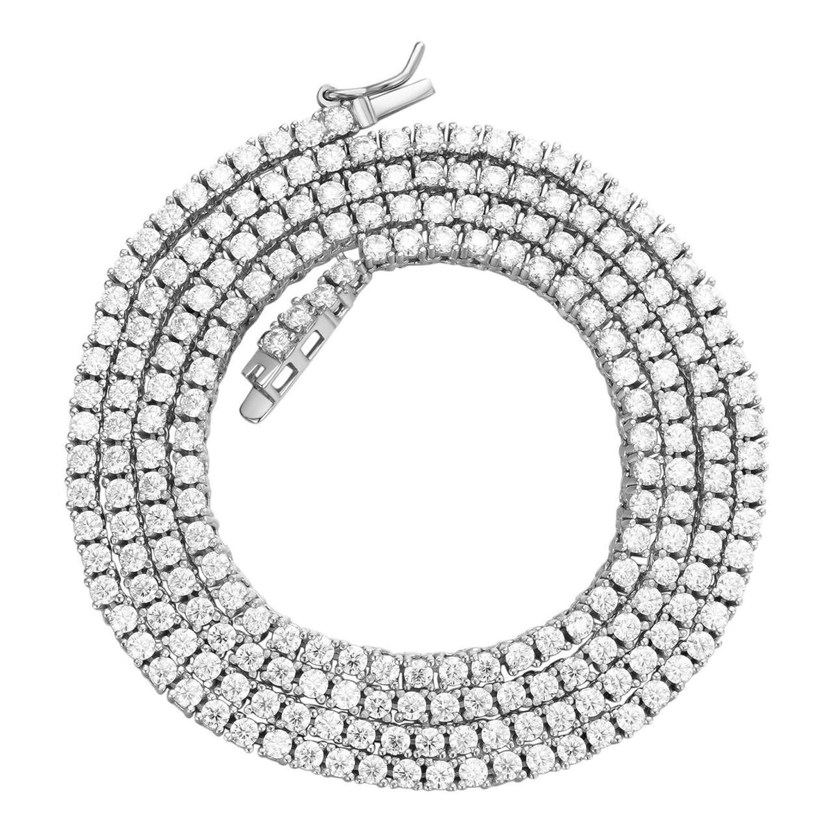 Harlembling 2 mm moissanite tennis chain in 925 silver, shown in the brand's product photography.