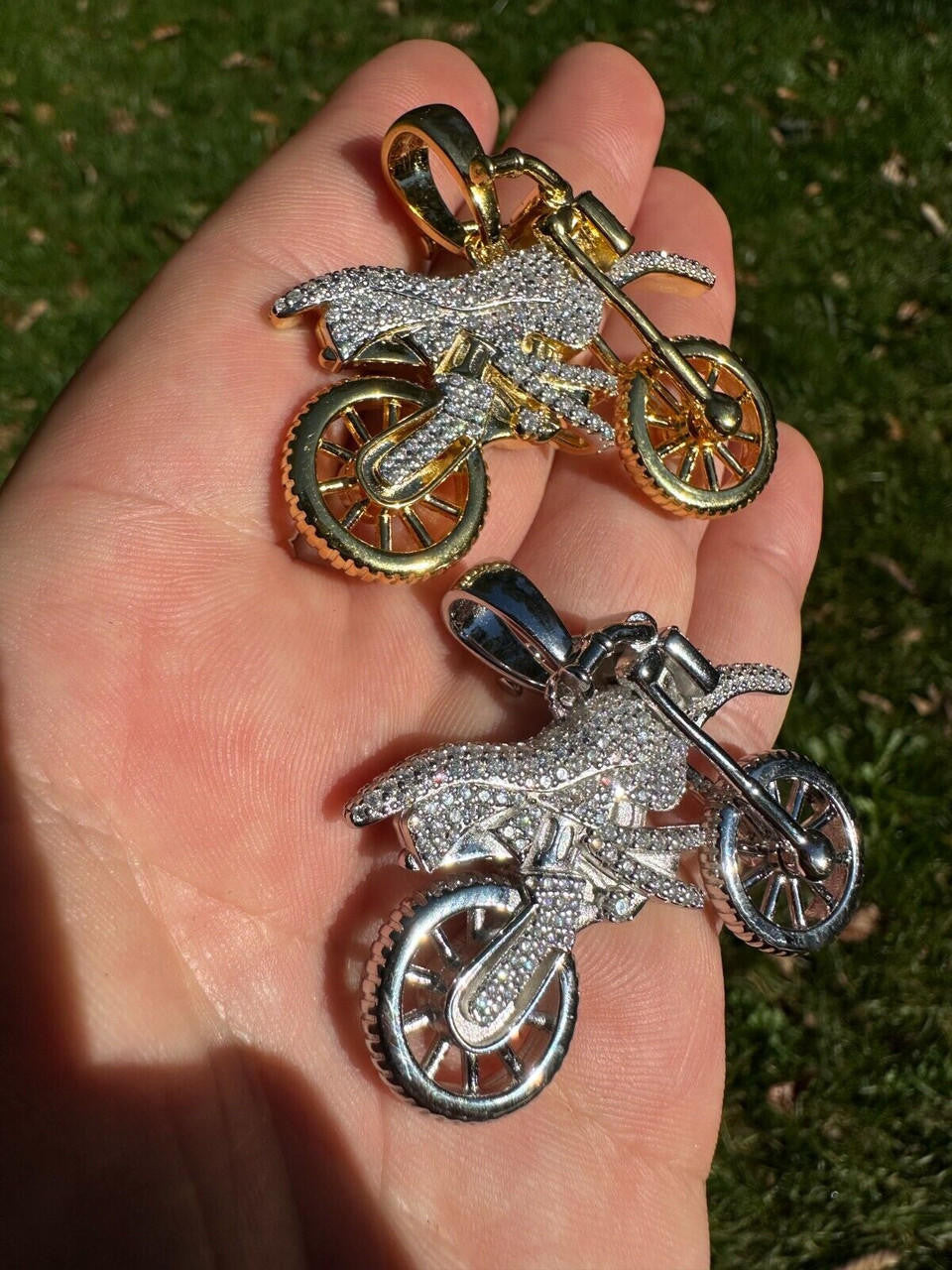 MOISSANITE Motorcycle Dirt Bike Pendant Real 925 Silver / Gold