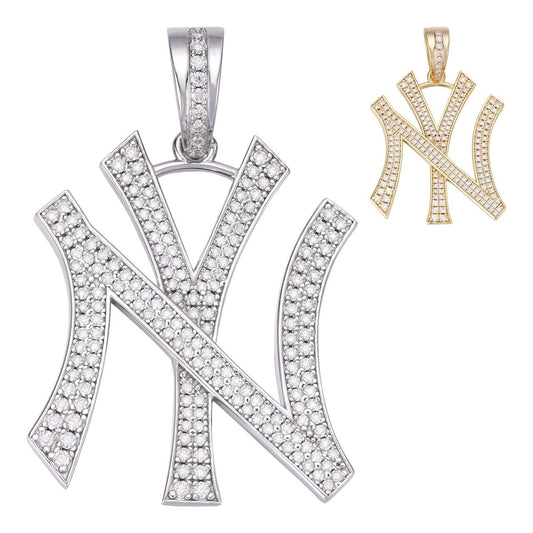 HarlemBling MOISSANITE New York Yankees Iced Out Pendant - 14k Gold Vermeil Or 925 Silver - Small 1.5"