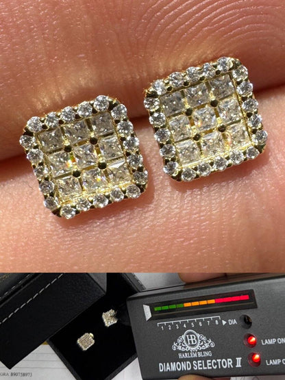 HarlemBling MOISSANITE Northern Ice Cartel Iced Out Earrings - 14k Gold Vermeil 925 Silver - 7mm