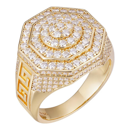 HarlemBling MOISSANITE Octagonal Greek Gods Iced Out Ring - 14k Gold Vermeil 925 Silver
