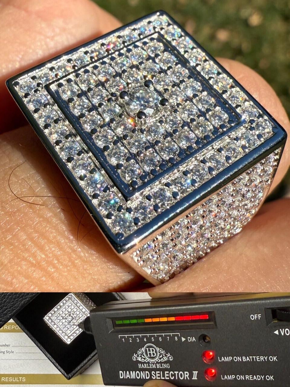 HarlemBling MOISSANITE Old School Square Cluster Iced Out Ring - 925 Silver