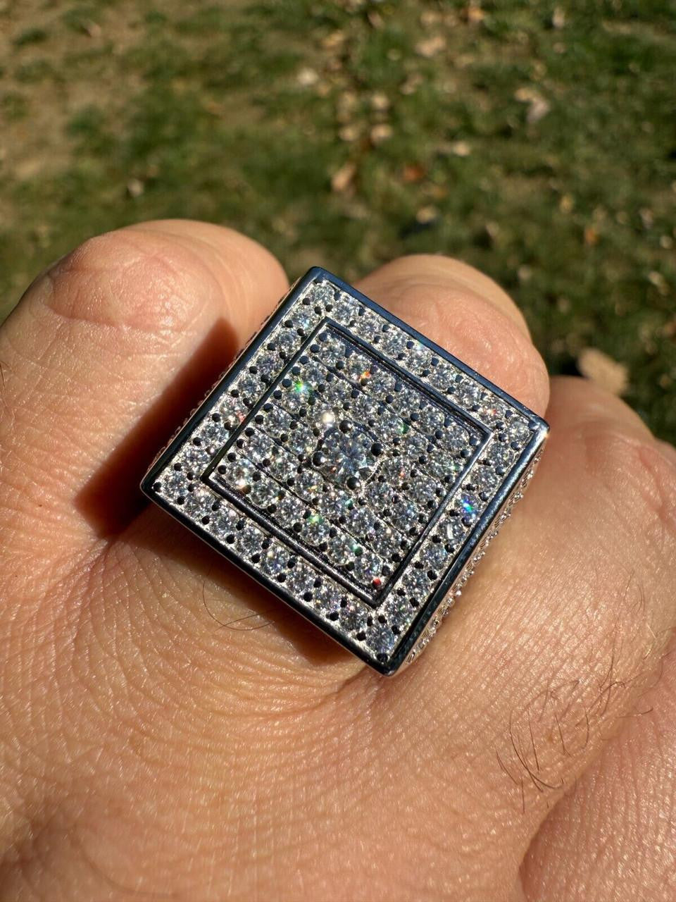HarlemBling MOISSANITE Old School Square Cluster Iced Out Ring - 925 Silver