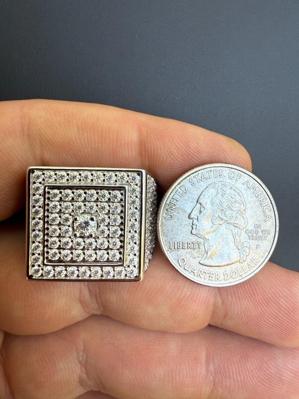 HarlemBling MOISSANITE Old School Square Cluster Iced Out Ring - 925 Silver