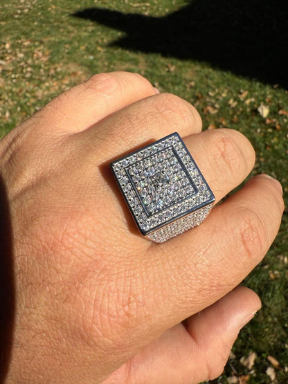 HarlemBling MOISSANITE Old School Square Cluster Iced Out Ring - 925 Silver