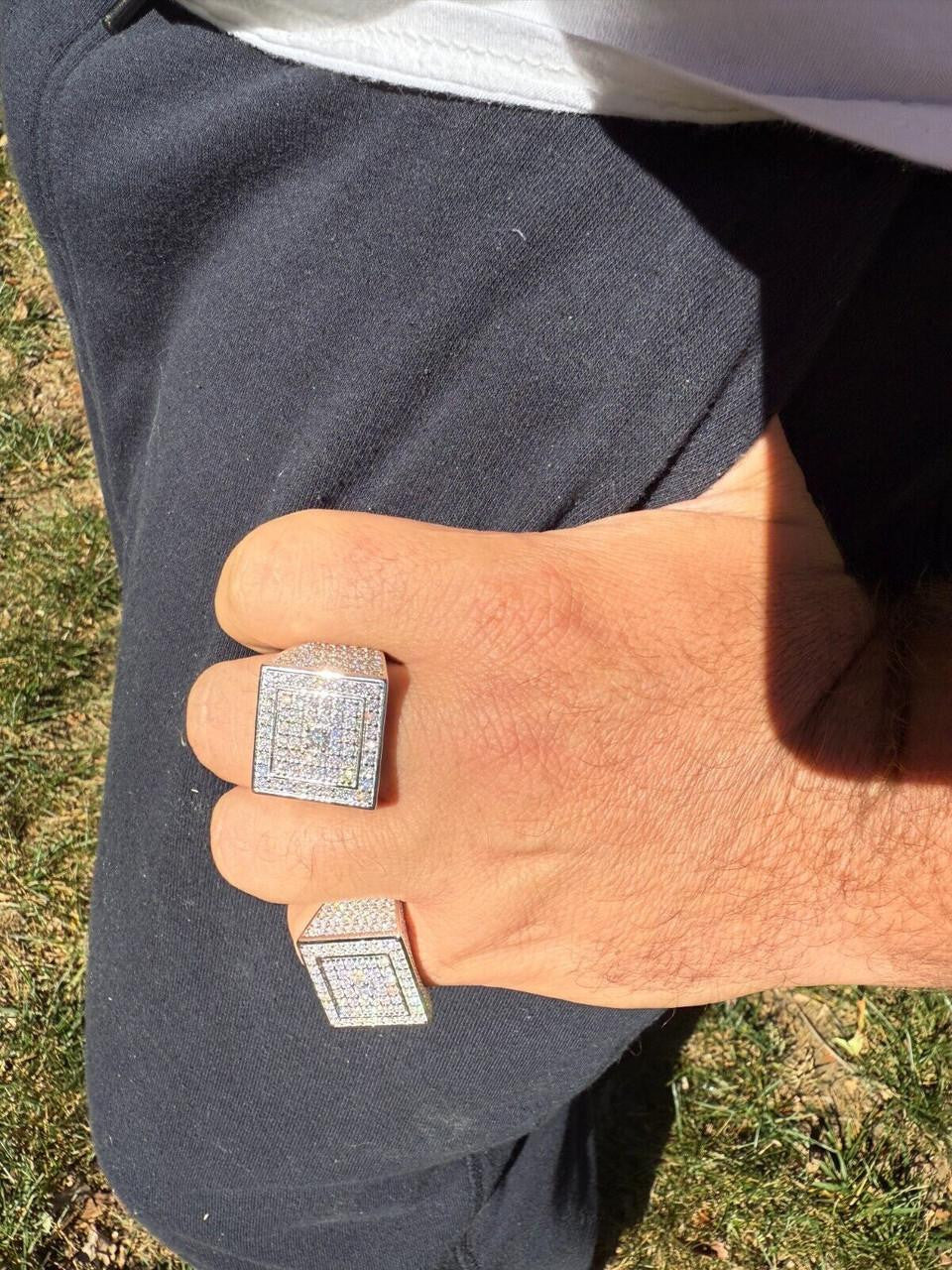 HarlemBling MOISSANITE Old School Square Cluster Iced Out Ring - 925 Silver