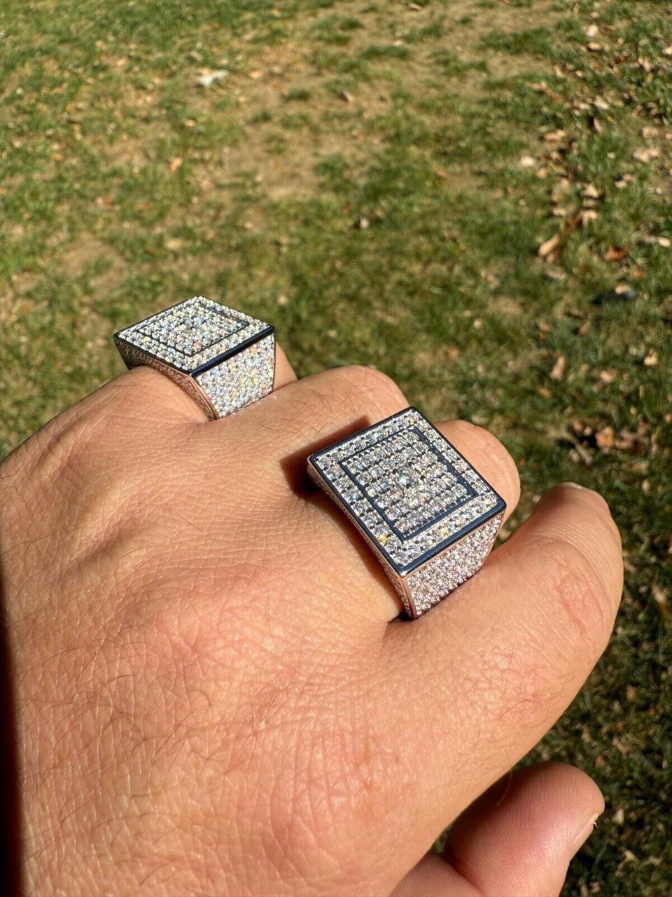 HarlemBling MOISSANITE Old School Square Cluster Iced Out Ring - 925 Silver