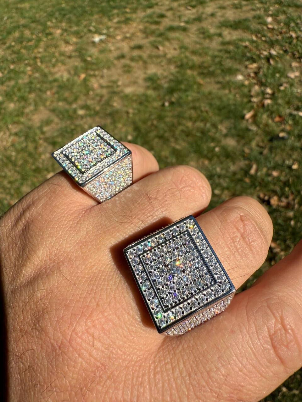 HarlemBling MOISSANITE Old School Square Cluster Iced Out Ring - 925 Silver