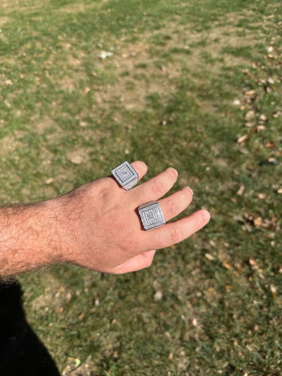 HarlemBling MOISSANITE Old School Square Cluster Iced Out Ring - 925 Silver