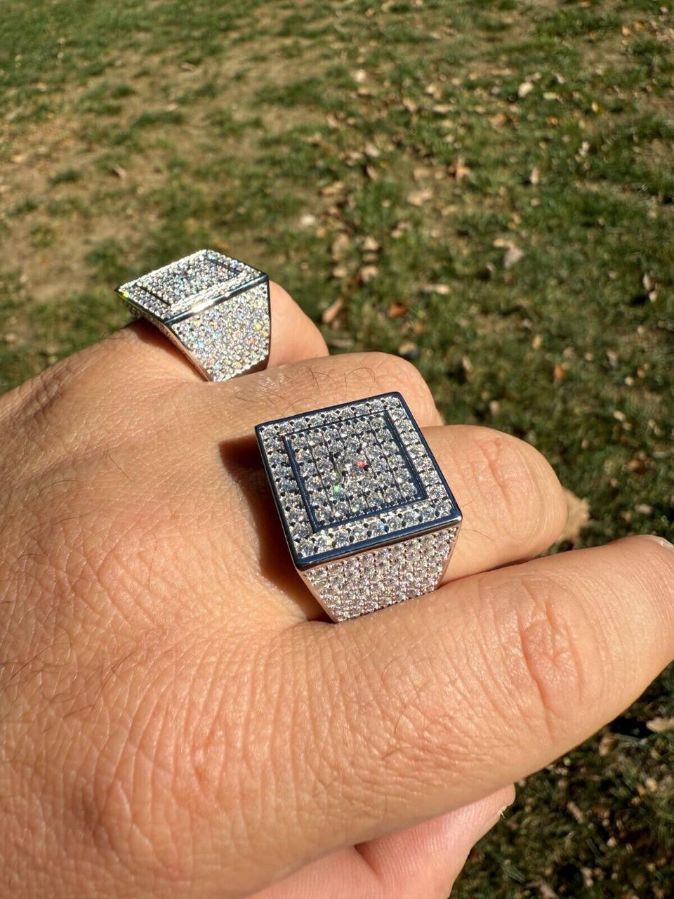 HarlemBling MOISSANITE Old School Square Cluster Iced Out Ring - 925 Silver