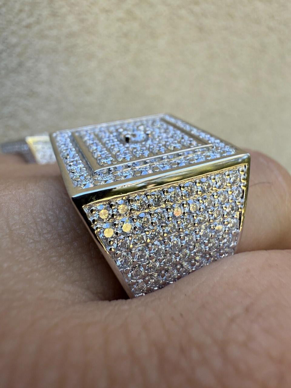 HarlemBling MOISSANITE Old School Square Cluster Iced Out Ring - 925 Silver