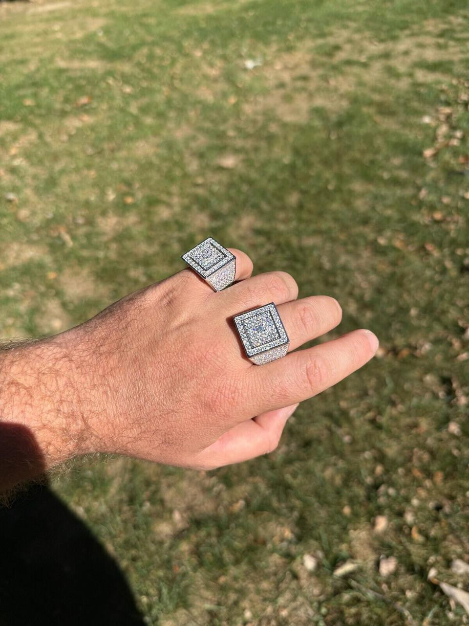 HarlemBling MOISSANITE Old School Square Cluster Iced Out Ring - 925 Silver