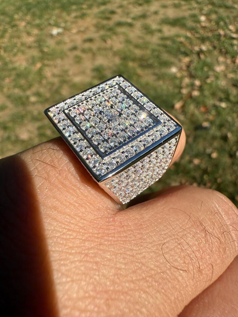 HarlemBling MOISSANITE Old School Square Cluster Iced Out Ring - 925 Silver