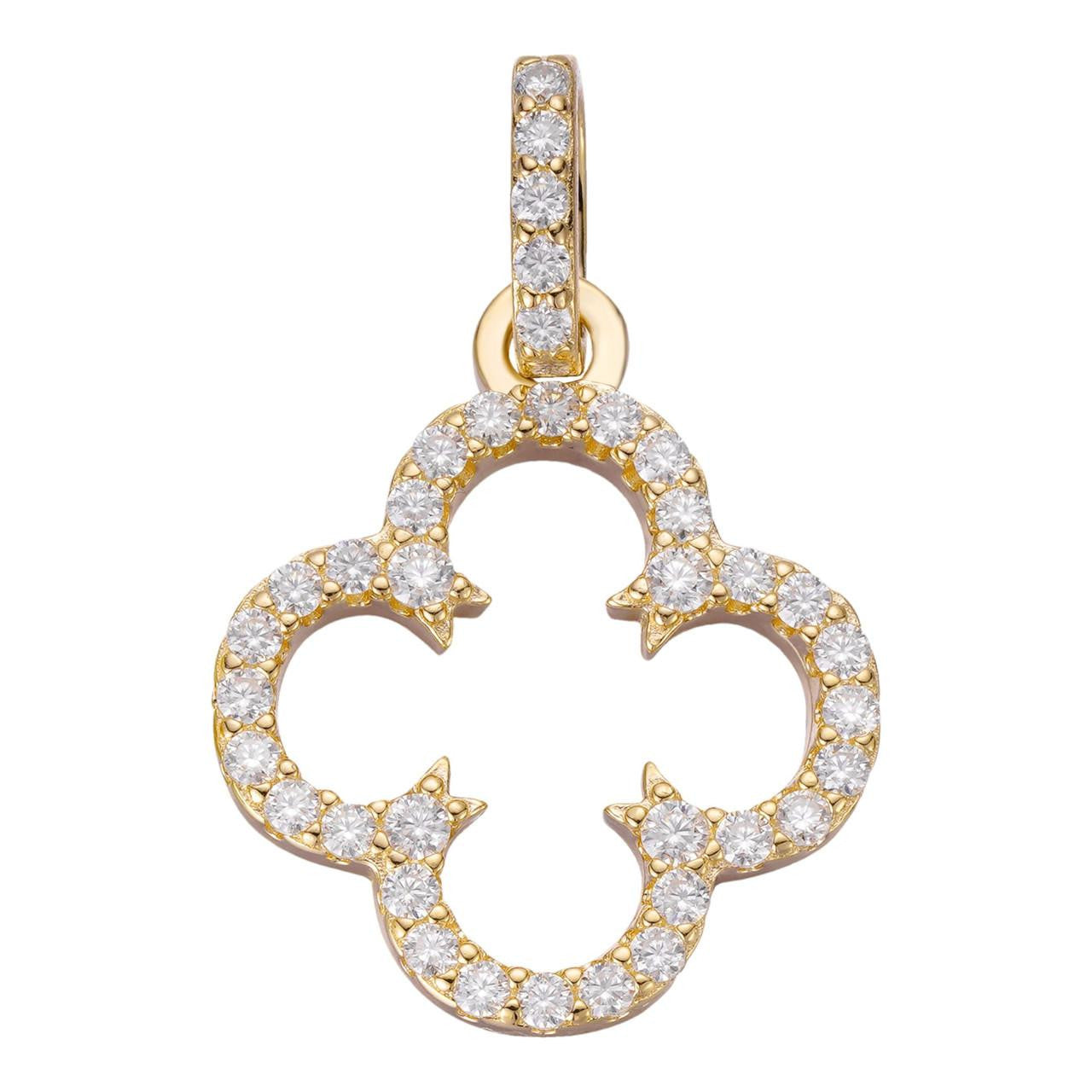 HarlemBling MOISSANITE Open Clover Flower Pendant - 14k Gold Vermeil 925 Silver - 3 Sizes 0.75"-1.5"