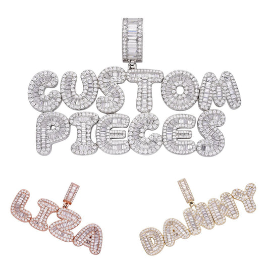 HarlemBling MOISSANITE Or CZ Graffiti Custom Letter Name Pendant - 14k Yellow/Rose Gold Vermeil Or 925 Silver - Small 1"