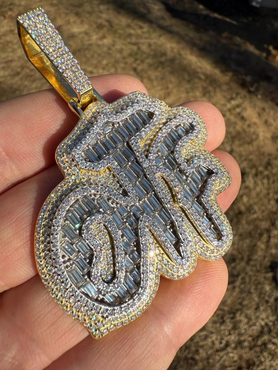 HarlemBling MOISSANITE OTF "Only The Family" Hip Hop Pendant - 14k Gold Vermeil Or 925 Silver - Large 2.75"