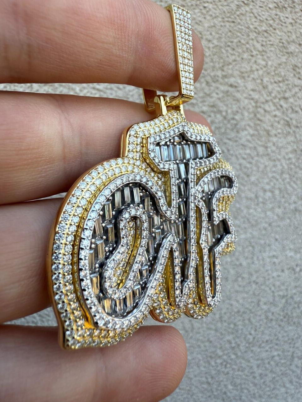 HarlemBling MOISSANITE OTF "Only The Family" Hip Hop Pendant - 14k Gold Vermeil Or 925 Silver - Large 2.75"