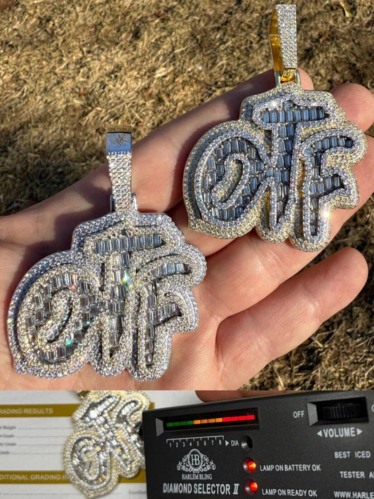 HarlemBling MOISSANITE OTF "Only The Family" Hip Hop Pendant - 14k Gold Vermeil Or 925 Silver - Large 2.75"