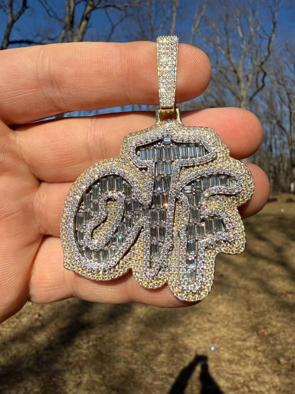 HarlemBling MOISSANITE OTF "Only The Family" Hip Hop Pendant - 14k Gold Vermeil Or 925 Silver - Large 2.75"