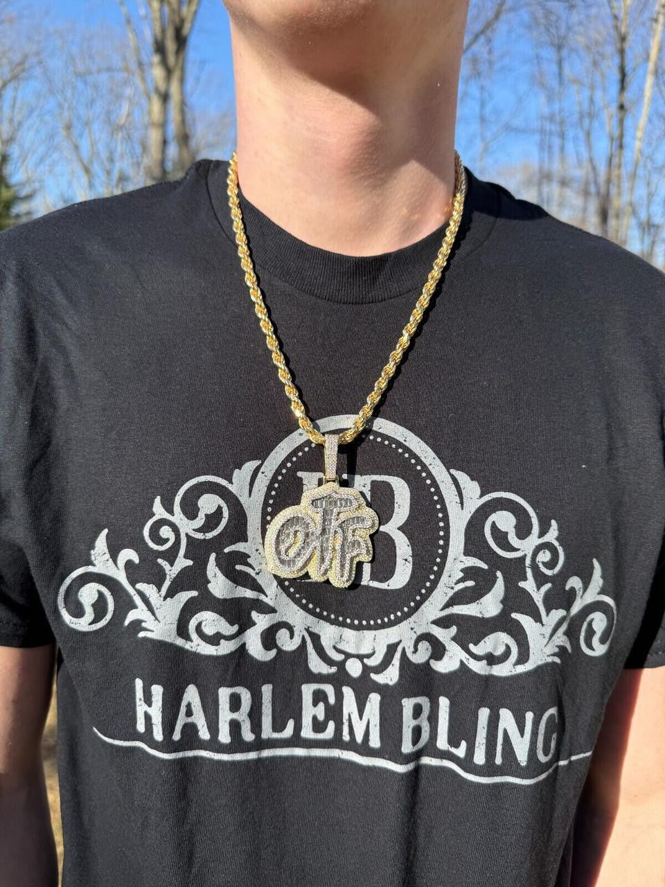 HarlemBling MOISSANITE OTF "Only The Family" Hip Hop Pendant - 14k Gold Vermeil Or 925 Silver - Large 2.75"