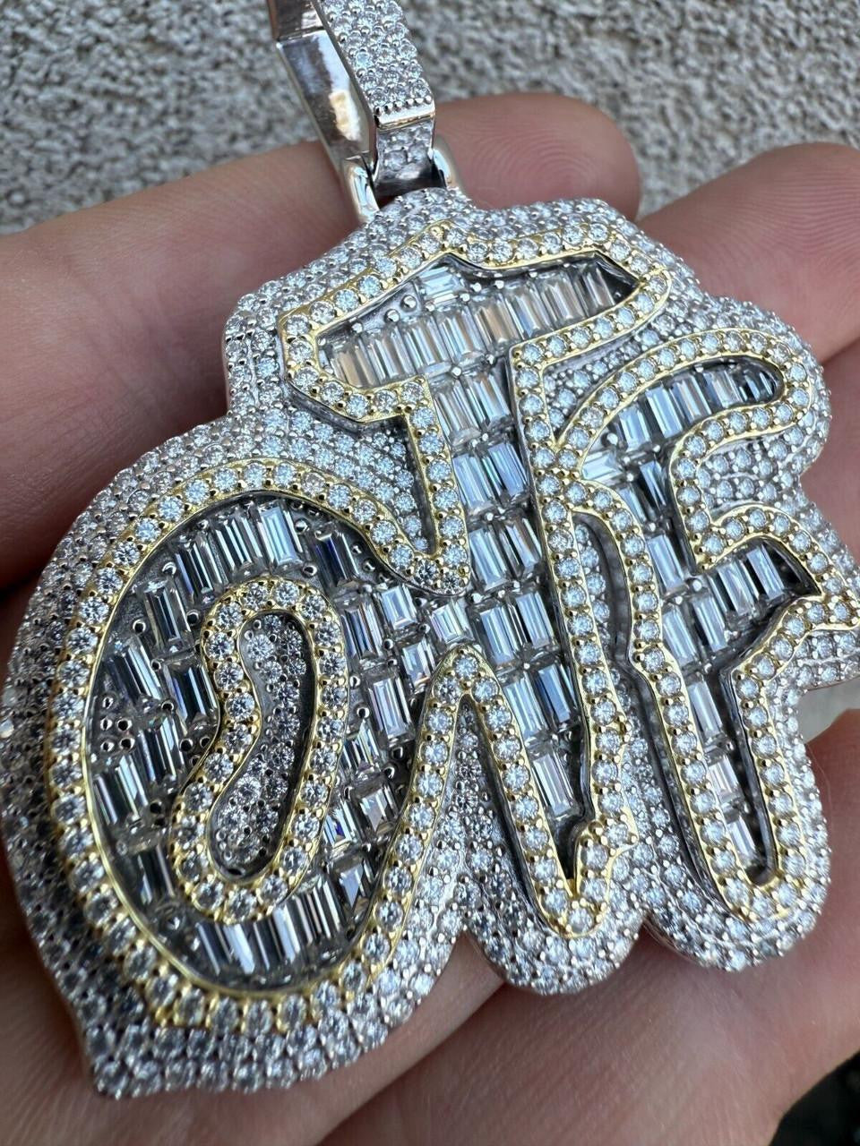 HarlemBling MOISSANITE OTF "Only The Family" Hip Hop Pendant - 14k Gold Vermeil Or 925 Silver - Large 2.75"