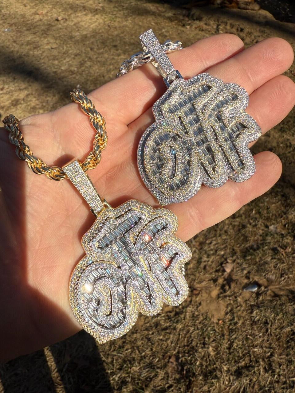 HarlemBling MOISSANITE OTF "Only The Family" Hip Hop Pendant - 14k Gold Vermeil Or 925 Silver - Large 2.75"