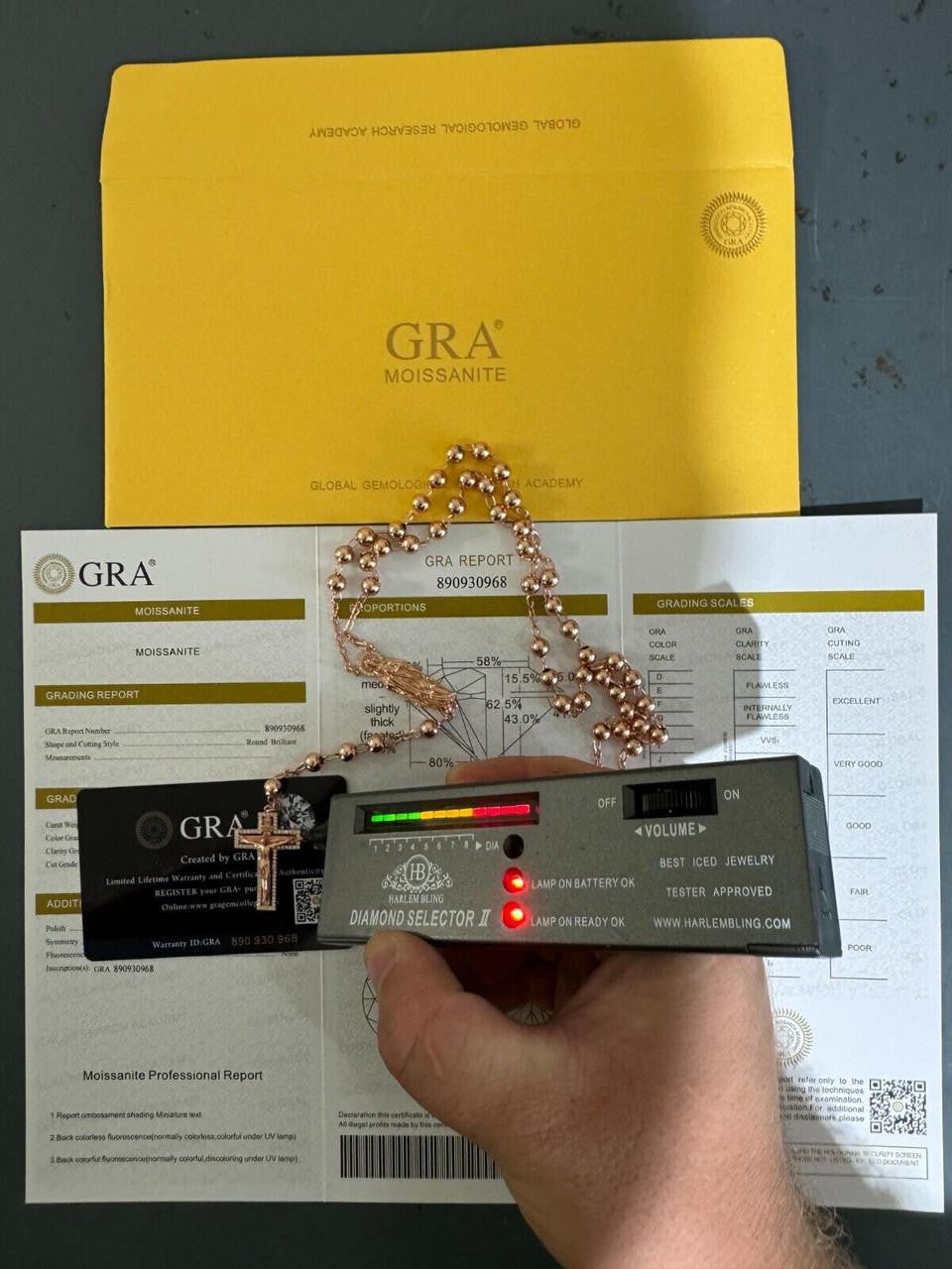 HarlemBling MOISSANITE Our Divine Mother Of Jesus Rosary Beads Necklace Iced Out - 14k Rose Gold Vermeil 925 Silver - 6mm - 30"