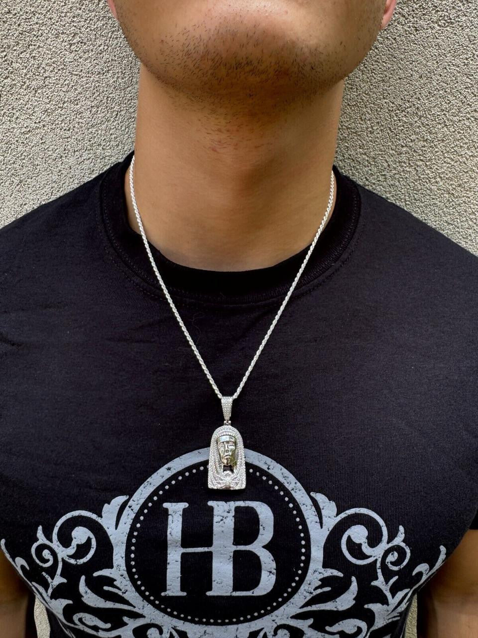 HarlemBling MOISSANITE Our Lady Of Sorrows Virgin Mary Pendant - 14k Yellow Gold Vermeil Or 925 Silver - Medium 1.75"