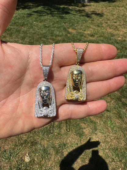 HarlemBling MOISSANITE Our Lady Of Sorrows Virgin Mary Pendant - 14k Yellow Gold Vermeil Or 925 Silver - Medium 1.75"